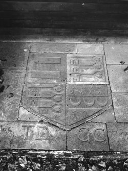 Detail of sculptured stones in entrance porch.