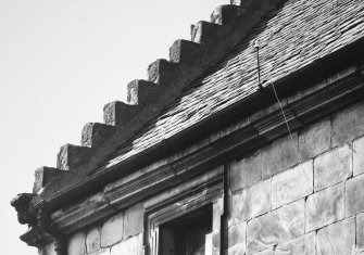 View from S of eaves cornice and crow-stepped gable.