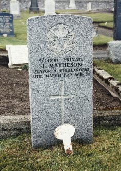 Scanned photograph of Commonwealth War Grave, PTE. J. Matheson, Latheron Old Parish Church