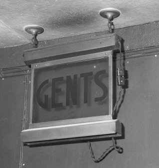 Interior.
Detail of "Gents" toilet sign.