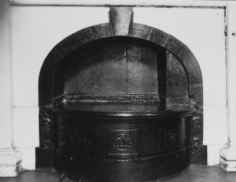 Interior.
View of hotplate range, perhaps by Carron Company, in kitchen.