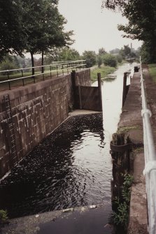 General view looking down on lock on Carmiurs to Dalderse section of Forth & Clyde Canal.