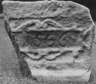 View of stone panel dated 1566 from Torwood Castle, exhibited at Falkirk Museum.