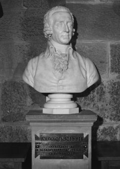 Interior. 2nd. floor, exhibition room, detail of bust of Adam Smith