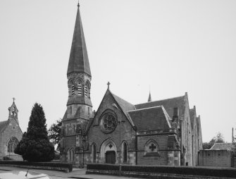 General view from NW on Keir Street, showing St Saviour's Episcopal Church in background