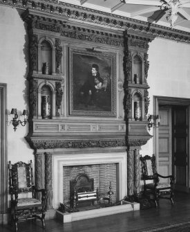 Interior.
Principal floor, hall, W wall, detail of chimneypiece.