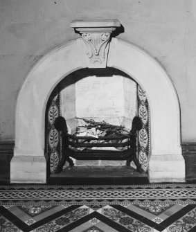 Interior.
Ground floor, entrance hall, detail of N fireplace.