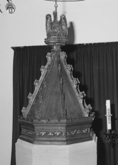 Interior.
Detail of font cover.