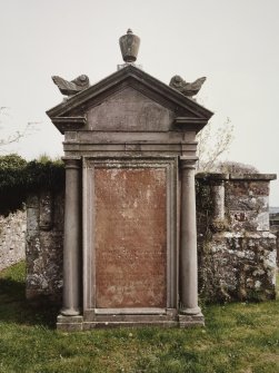 View of Mary Hunter tomb from 1779 by SW church entrance.
