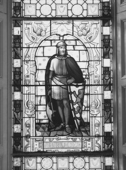 Interior.
First floor, hall, detail of SW stained glass window, Bruce.