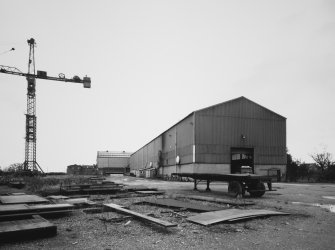 View from NW along NE side of Bay 1 [Plate Fabrication and Cylinder Fabrication Shop], with tower crane (Blinkin' Bess) to L