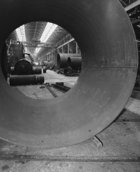 Heavy Fabrication (Bay 3): View from SW through large boiler cylinder, showing boiler fabrication in progress