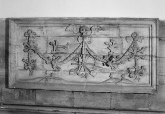 Interior.
E wall, detail of carved panel.