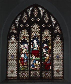 Interior. W transept galley stained glass window by J Ballantine & Co 1873 Our Lord Teaching