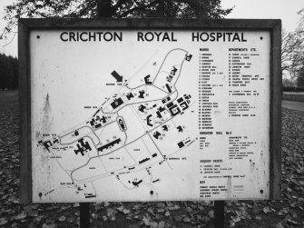 View of Crichton Royal Hospital directory sign.