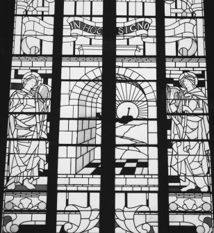 Interior.
South transept, detail of stained glass window.