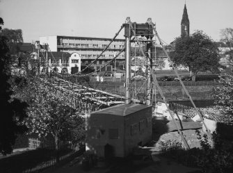 View from SW during renovation work to suspension bridge.