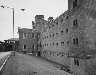 General view of 'B' Hall and entrance gates from NW