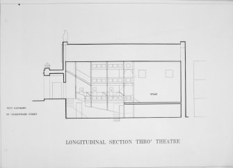 Photographic copy of plan, 'Longitudinal Section thro' Theatre' by Colin Morton
