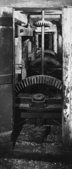 Interior.
Detail of remains of geared drives for 3 pairs of stones.