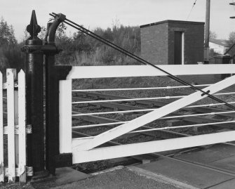 Detail of level crossing gate, post and hinge.