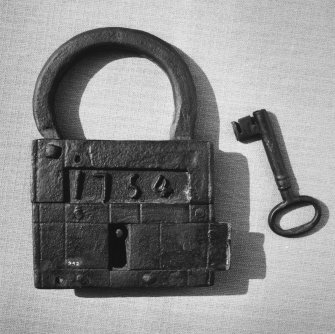 Detail of lock number three, dated 1750, with key.