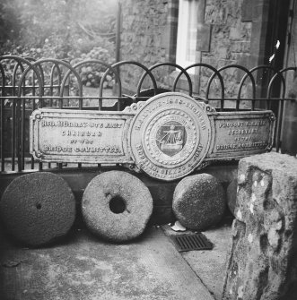 View of one of pair of plaques from old bridge.