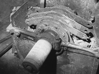 Interior.
Detail of hammer mill with hinged cover lifted to show 'hammers.'