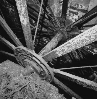 Detail showing water wheel hub and shaft.