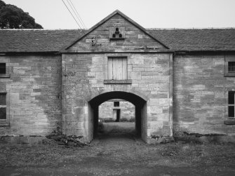 Steading entrance, with doors open, from South West