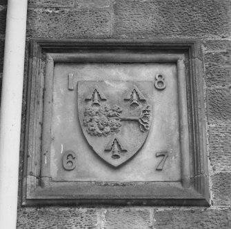 North front, detail of heraldic date plaque