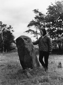 Standing stone, Cardrona Mains, from W