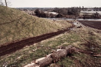 View from SW. Damage caused by forestry at Old Roxburgh in early 1987.