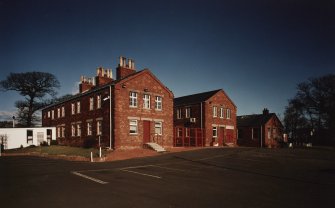 View from South West of front elevation of officers' mess at Donisbristle airfield.