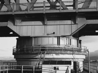 Kincardine on Forth Bridge. Exterior view from South East of engine room in base of swing section