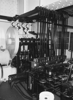 Kincardine on Forth Bridge. Engine room, detail of hydraulic pump for insertion and retraction of wedges and bolts
