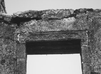 West elevation, first floor window, detail of lintel dated 1664