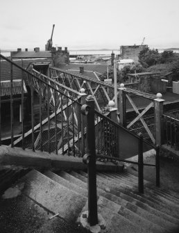 Burntisland, Forth Place, Burntisland Station
View from NE looking down onto footbridge over railway, providing access to the station from the N