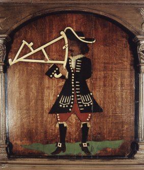 Painted panel on south gallery front showing a mariner with a back-staff