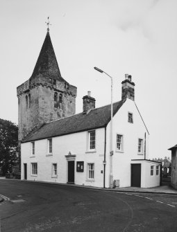 General view from south west of Tolbooth and church tower