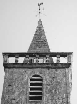 Steeple, spire and parapet, view from north