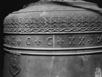 Belfry bell, inscription band, detail of roman numerals 1520 date