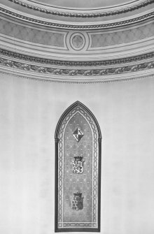 Principal geometric stair, detail of inset mural and frieze