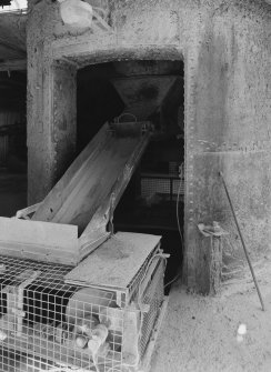 Detailed view of base of one of the shaft kilns, showing bottom of crushed lime storage hopper