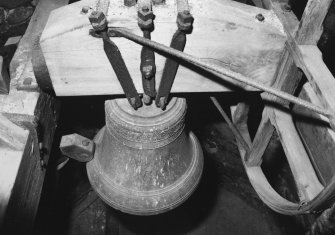 Interior, belfry, detail of bell and mounting