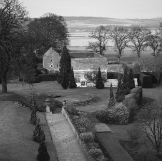 View of the gardens, greenhouse and tennis court from window of Cross-house to the South
