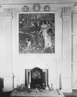 Interior - drawing room, chimney piece.
Photographed from an exhibition panel by R S Lorimer in 1980 presented by David Carr in 1980.