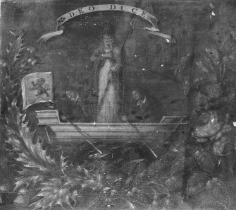 1821 addition (Town Hall), first floor, main hall, gallery, detail of painted panel on 
balustrade