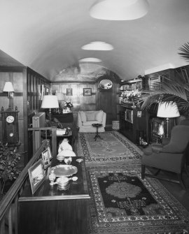 Interior. View of 1st floor vaulted gallery from N