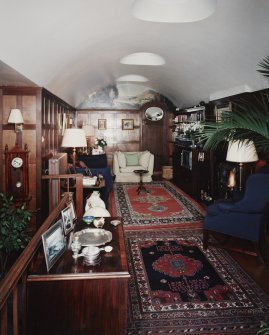 Interior. View of 1st floor vaulted gallery from N